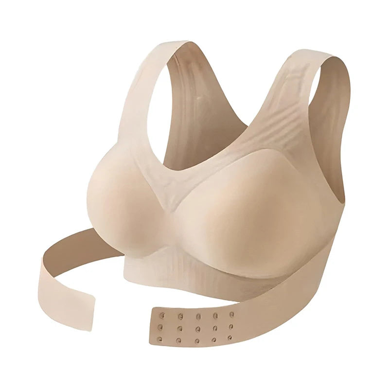 Women Seamless Cross Back Posture Corrector Bra Wireless Full Coverage Support Bra Front Closure Push Up Anti Sag Bralett
