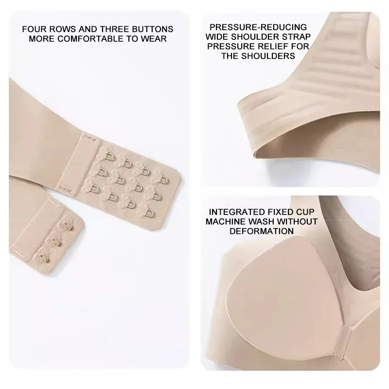 Women Seamless Cross Back Posture Corrector Bra Wireless Full Coverage Support Bra Front Closure Push Up Anti Sag Bralett