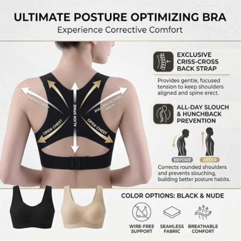 Posture Support Bra Women Front Closure Cross Back Wireless Posture Bras Full Coverage Support Push Up Bralettes Posture Support