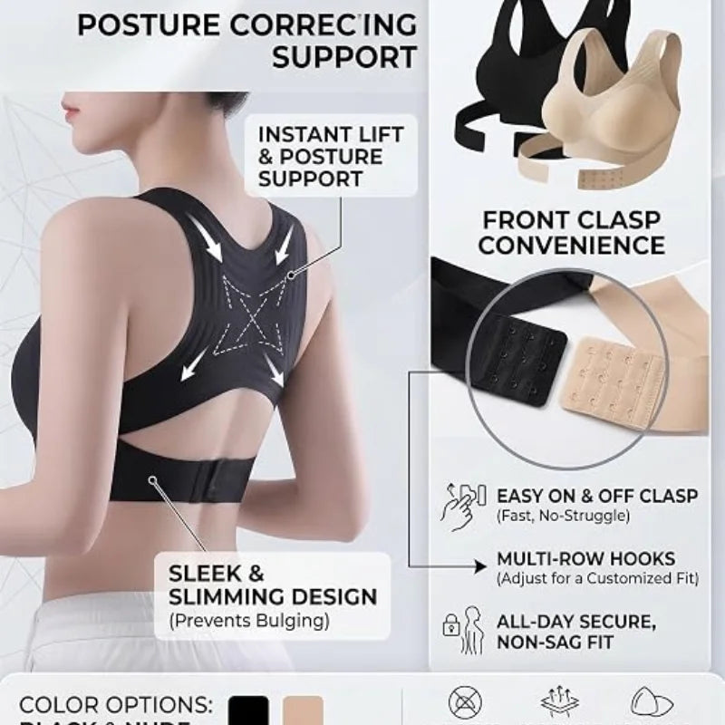 Posture Support Bra Women Front Closure Cross Back Wireless Posture Bras Full Coverage Support Push Up Bralettes Posture Support