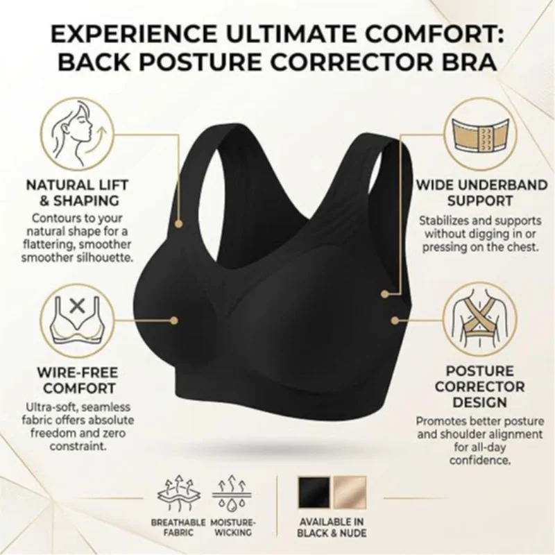 Posture Support Bra Women Front Closure Cross Back Wireless Posture Bras Full Coverage Support Push Up Bralettes Posture Support